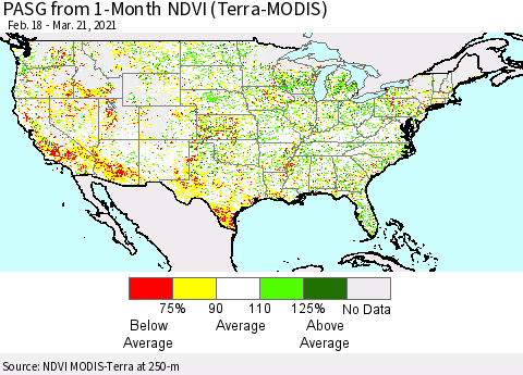 United States PASG from 1-Month NDVI (Terra-MODIS) Thematic Map For 3/14/2021 - 3/21/2021