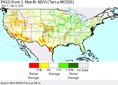 United States PASG from 1-Month NDVI (Terra-MODIS) Thematic Map For 3/30/2021 - 4/6/2021