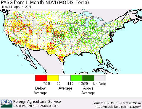 United States PASG from 1-Month NDVI (Terra-MODIS) Thematic Map For 4/11/2021 - 4/20/2021