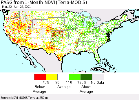 United States PASG from 1-Month NDVI (Terra-MODIS) Thematic Map For 4/15/2021 - 4/22/2021