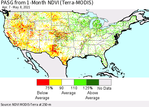 United States PASG from 1-Month NDVI (Terra-MODIS) Thematic Map For 5/1/2021 - 5/8/2021
