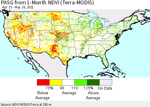United States PASG from 1-Month NDVI (Terra-MODIS) Thematic Map For 5/9/2021 - 5/16/2021