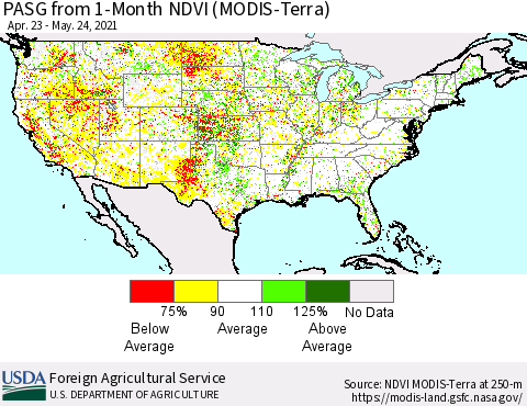 United States PASG from 1-Month NDVI (MODIS-Terra) Thematic Map For 5/21/2021 - 5/31/2021