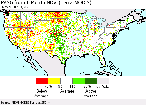 United States PASG from 1-Month NDVI (Terra-MODIS) Thematic Map For 6/2/2021 - 6/9/2021
