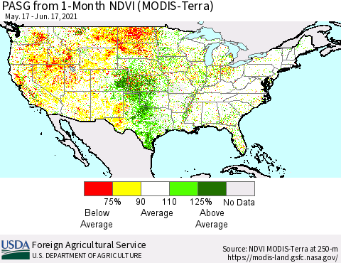 United States PASG from 1-Month NDVI (Terra-MODIS) Thematic Map For 6/11/2021 - 6/20/2021