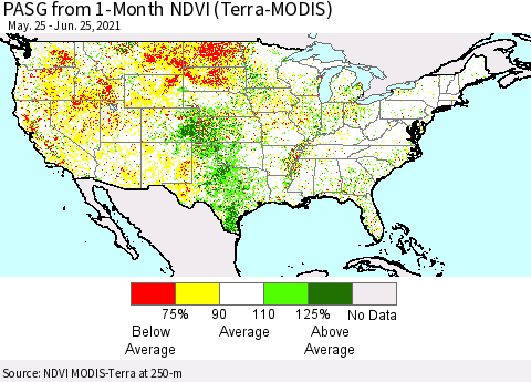United States PASG from 1-Month NDVI (Terra-MODIS) Thematic Map For 6/18/2021 - 6/25/2021