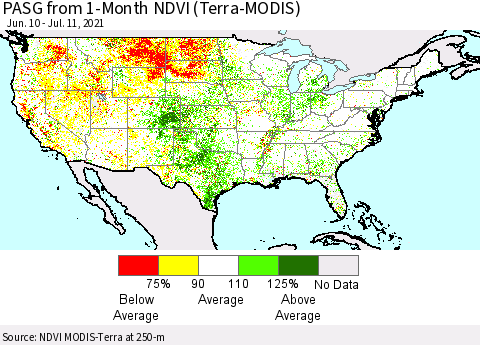 United States PASG from 1-Month NDVI (Terra-MODIS) Thematic Map For 7/4/2021 - 7/11/2021