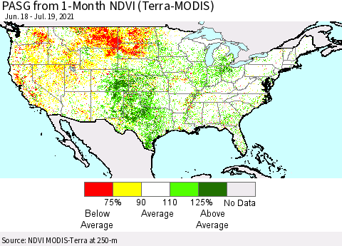 United States PASG from 1-Month NDVI (Terra-MODIS) Thematic Map For 7/12/2021 - 7/19/2021
