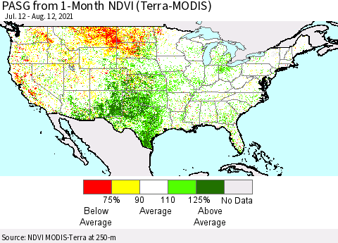 United States PASG from 1-Month NDVI (Terra-MODIS) Thematic Map For 8/5/2021 - 8/12/2021