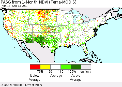 United States PASG from 1-Month NDVI (Terra-MODIS) Thematic Map For 9/6/2021 - 9/13/2021