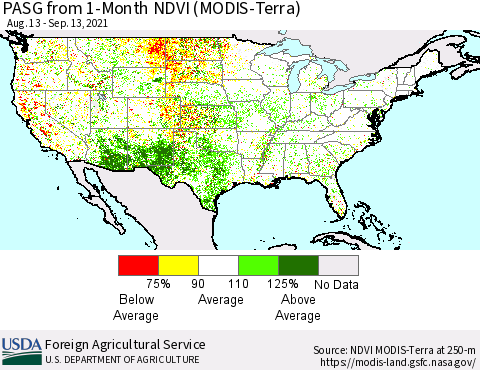 United States PASG from 1-Month NDVI (Terra-MODIS) Thematic Map For 9/11/2021 - 9/20/2021