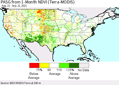 United States PASG from 1-Month NDVI (Terra-MODIS) Thematic Map For 9/14/2021 - 9/21/2021