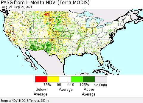 United States PASG from 1-Month NDVI (Terra-MODIS) Thematic Map For 9/22/2021 - 9/29/2021