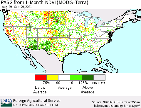 United States PASG from 1-Month NDVI (Terra-MODIS) Thematic Map For 9/21/2021 - 9/30/2021
