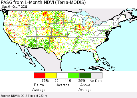 United States PASG from 1-Month NDVI (Terra-MODIS) Thematic Map For 9/30/2021 - 10/7/2021