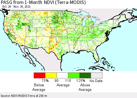 United States PASG from 1-Month NDVI (Terra-MODIS) Thematic Map For 11/17/2021 - 11/24/2021