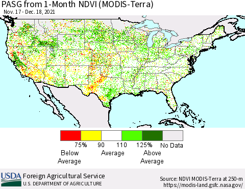 United States PASG from 1-Month NDVI (Terra-MODIS) Thematic Map For 12/11/2021 - 12/20/2021