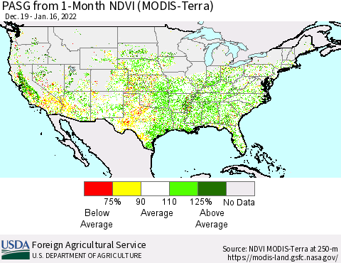 United States PASG from 1-Month NDVI (Terra-MODIS) Thematic Map For 1/11/2022 - 1/20/2022