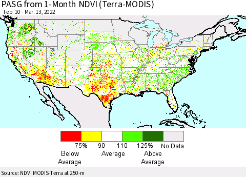 United States PASG from 1-Month NDVI (Terra-MODIS) Thematic Map For 3/6/2022 - 3/13/2022
