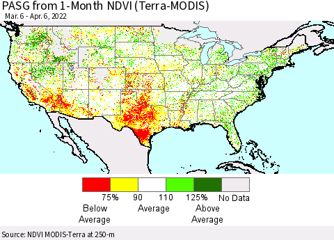 United States PASG from 1-Month NDVI (Terra-MODIS) Thematic Map For 3/30/2022 - 4/6/2022
