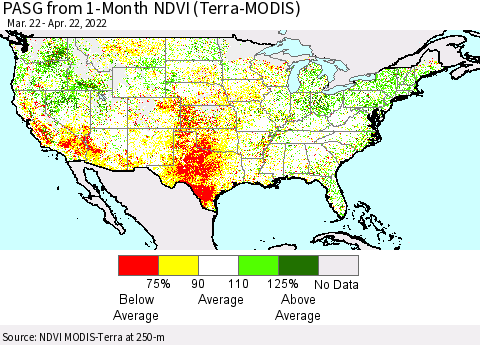 United States PASG from 1-Month NDVI (Terra-MODIS) Thematic Map For 4/15/2022 - 4/22/2022