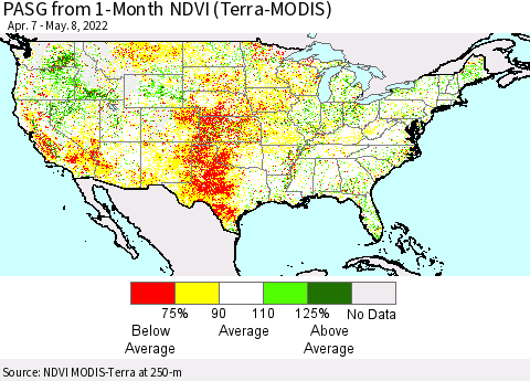 United States PASG from 1-Month NDVI (Terra-MODIS) Thematic Map For 5/1/2022 - 5/8/2022