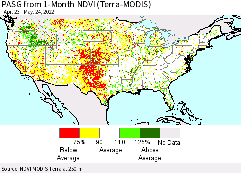 United States PASG from 1-Month NDVI (Terra-MODIS) Thematic Map For 5/17/2022 - 5/24/2022
