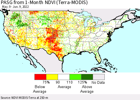United States PASG from 1-Month NDVI (Terra-MODIS) Thematic Map For 6/2/2022 - 6/9/2022
