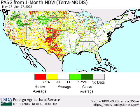 United States PASG from 1-Month NDVI (Terra-MODIS) Thematic Map For 6/11/2022 - 6/20/2022