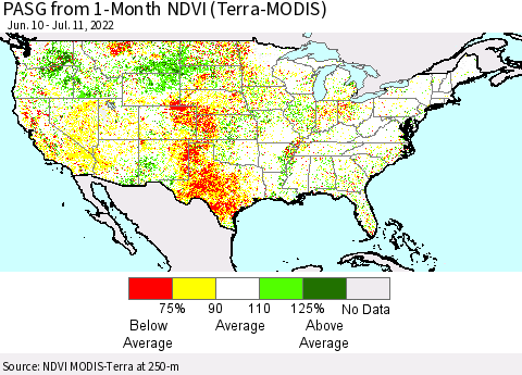 United States PASG from 1-Month NDVI (Terra-MODIS) Thematic Map For 7/4/2022 - 7/11/2022