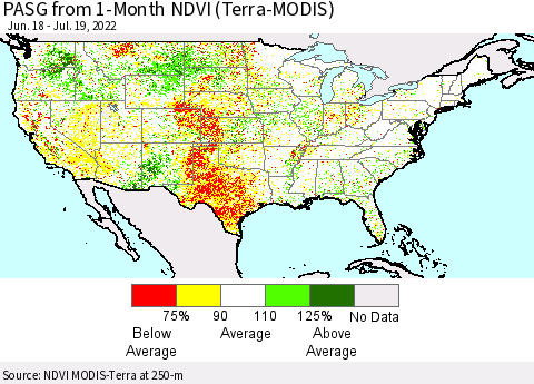 United States PASG from 1-Month NDVI (Terra-MODIS) Thematic Map For 7/12/2022 - 7/19/2022
