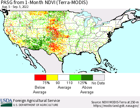 United States PASG from 1-Month NDVI (Terra-MODIS) Thematic Map For 9/1/2022 - 9/10/2022