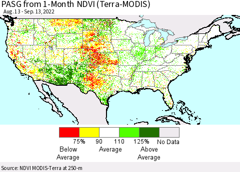 United States PASG from 1-Month NDVI (Terra-MODIS) Thematic Map For 9/6/2022 - 9/13/2022