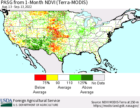 United States PASG from 1-Month NDVI (Terra-MODIS) Thematic Map For 9/11/2022 - 9/20/2022