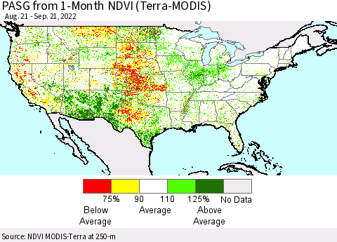United States PASG from 1-Month NDVI (Terra-MODIS) Thematic Map For 9/14/2022 - 9/21/2022