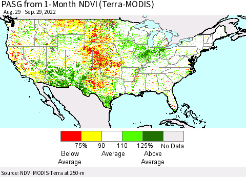 United States PASG from 1-Month NDVI (Terra-MODIS) Thematic Map For 9/22/2022 - 9/29/2022