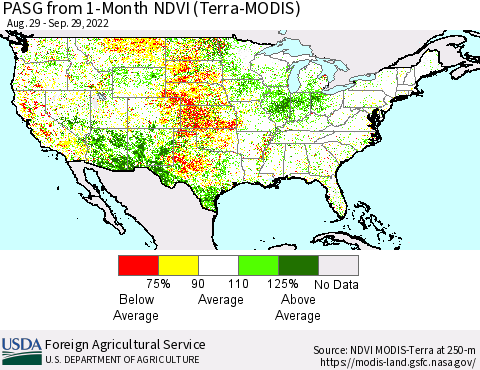 United States PASG from 1-Month NDVI (Terra-MODIS) Thematic Map For 9/21/2022 - 9/30/2022