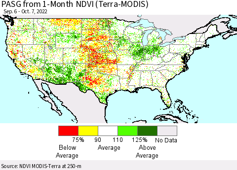 United States PASG from 1-Month NDVI (Terra-MODIS) Thematic Map For 9/30/2022 - 10/7/2022