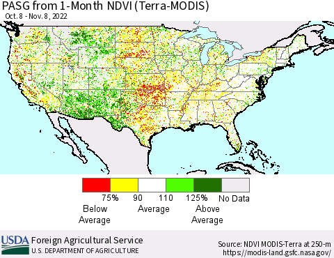United States PASG from 1-Month NDVI (Terra-MODIS) Thematic Map For 11/1/2022 - 11/10/2022