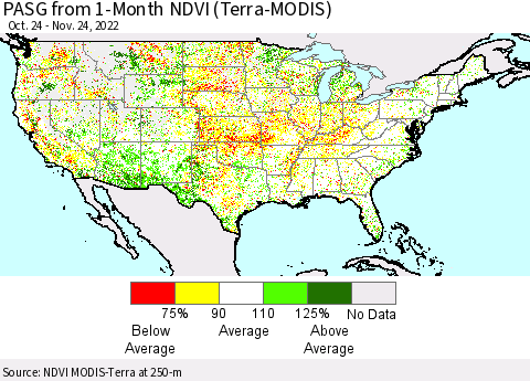 United States PASG from 1-Month NDVI (Terra-MODIS) Thematic Map For 11/17/2022 - 11/24/2022