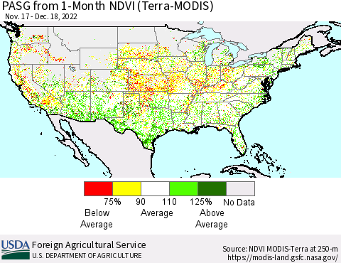 United States PASG from 1-Month NDVI (Terra-MODIS) Thematic Map For 12/11/2022 - 12/20/2022