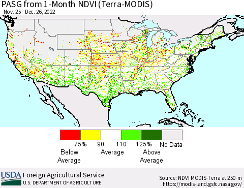 United States PASG from 1-Month NDVI (Terra-MODIS) Thematic Map For 12/21/2022 - 12/31/2022