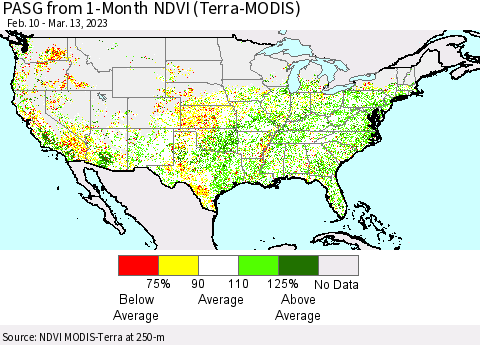 United States PASG from 1-Month NDVI (Terra-MODIS) Thematic Map For 3/6/2023 - 3/13/2023