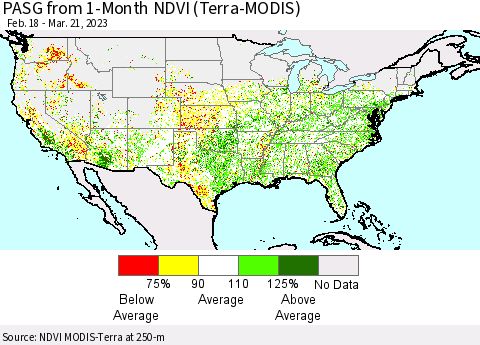 United States PASG from 1-Month NDVI (Terra-MODIS) Thematic Map For 3/14/2023 - 3/21/2023
