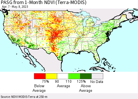 United States PASG from 1-Month NDVI (Terra-MODIS) Thematic Map For 5/1/2023 - 5/8/2023