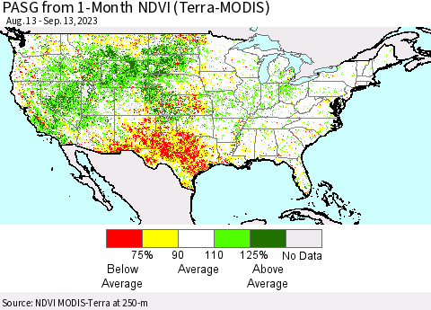United States PASG from 1-Month NDVI (Terra-MODIS) Thematic Map For 9/6/2023 - 9/13/2023