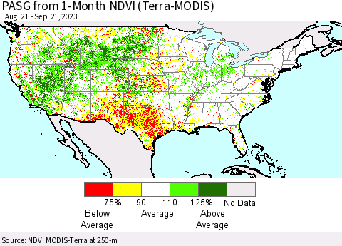 United States PASG from 1-Month NDVI (Terra-MODIS) Thematic Map For 9/14/2023 - 9/21/2023