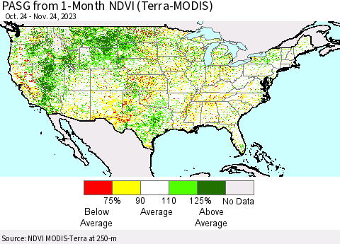 United States PASG from 1-Month NDVI (Terra-MODIS) Thematic Map For 11/17/2023 - 11/24/2023