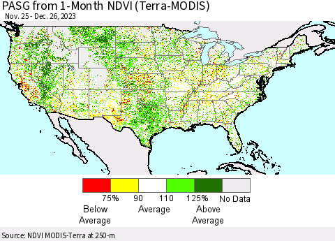 United States PASG from 1-Month NDVI (Terra-MODIS) Thematic Map For 12/19/2023 - 12/26/2023