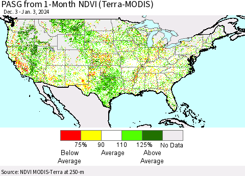 United States PASG from 1-Month NDVI (Terra-MODIS) Thematic Map For 12/27/2023 - 1/3/2024